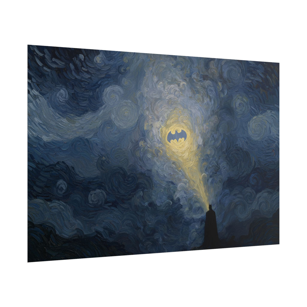 Bat Signal Starry Night Rolled Poster | Night Sky, Lighthouse Silhouette
