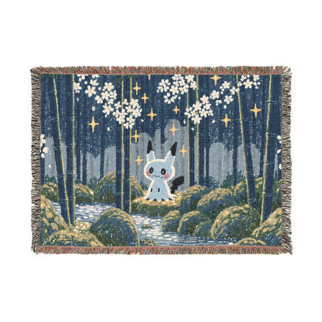 Pixel Forest Bunny Woven Blanket | Starry Night Woodland Throw
