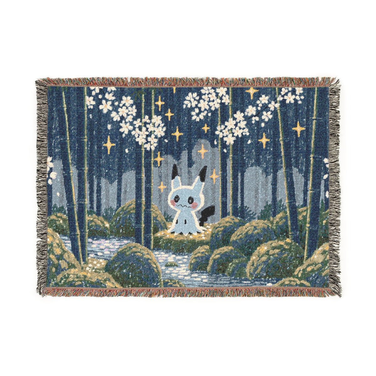 Pixel Forest Bunny Woven Blanket | Starry Night Woodland Throw