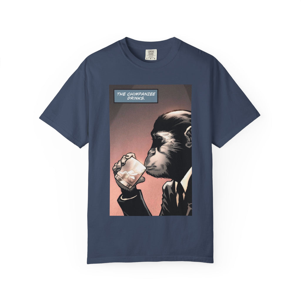Chimpanzee Drinking Whiskey T-Shirt | Retro Comic Ape Illustration