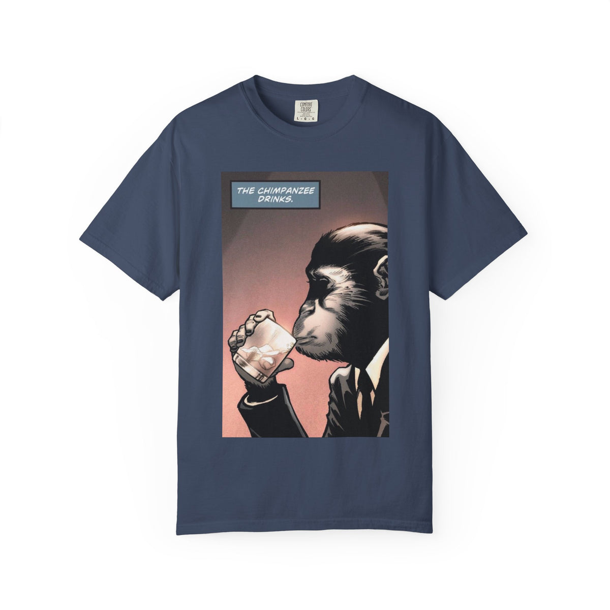 Chimpanzee Drinking Whiskey T-Shirt | Retro Comic Ape Illustration