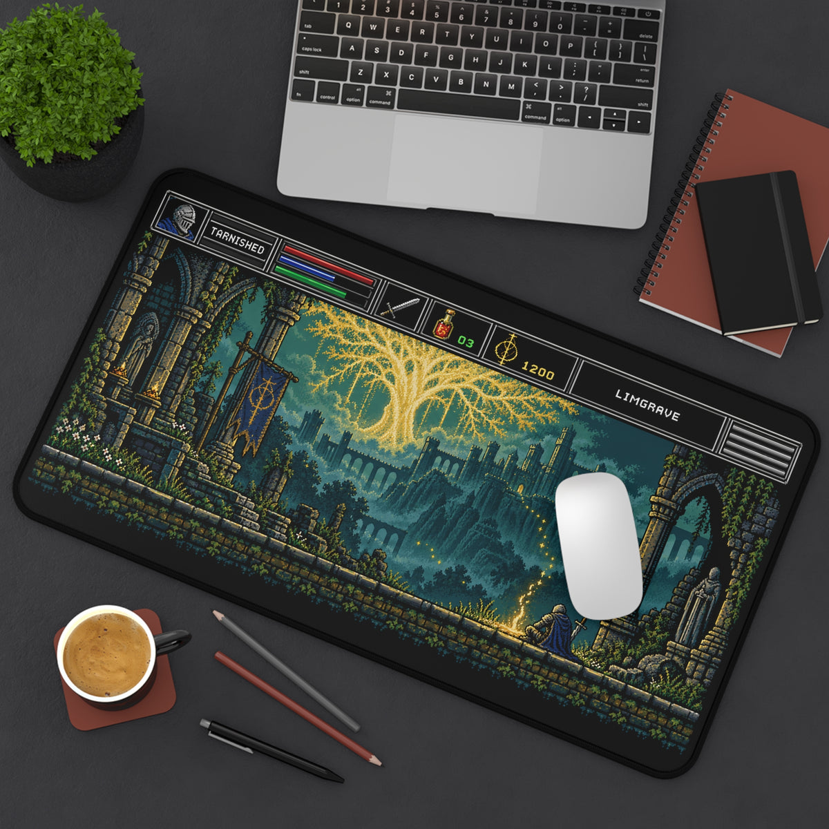 Elden Ring Inspired Mouse Pad, Erdtree & Limgrave Pixel Art Desk Mat, Non-Slip Gaming Pad, Tarnished Gift