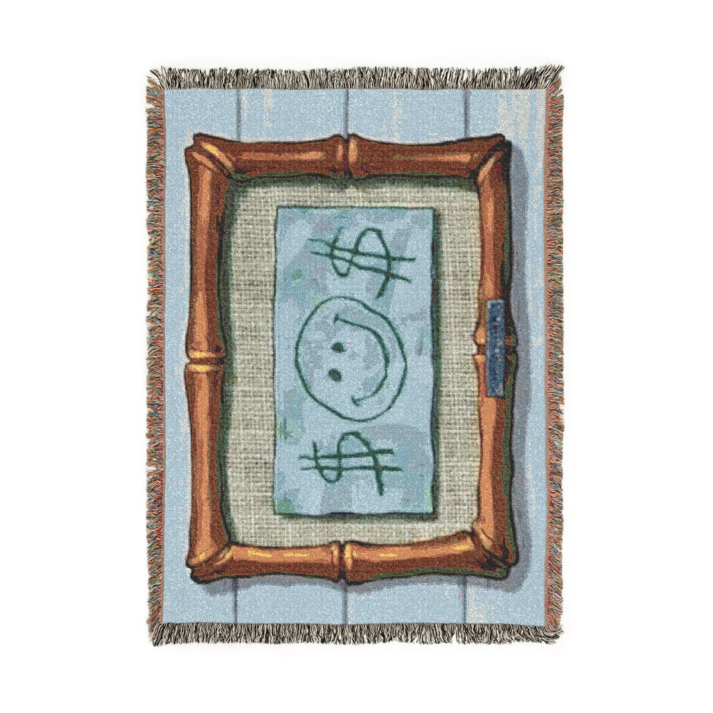 Smiley Dollar Frame Woven Blanket | Money Motif Throw, Decorative Tapestry