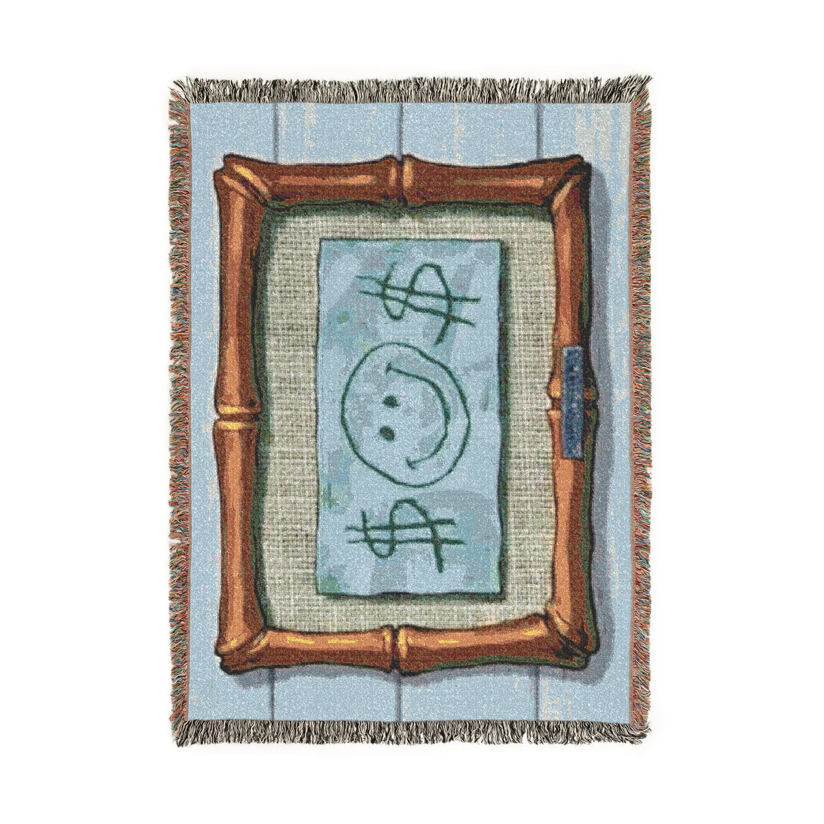 Smiley Dollar Frame Woven Blanket | Money Motif Throw, Decorative Tapestry