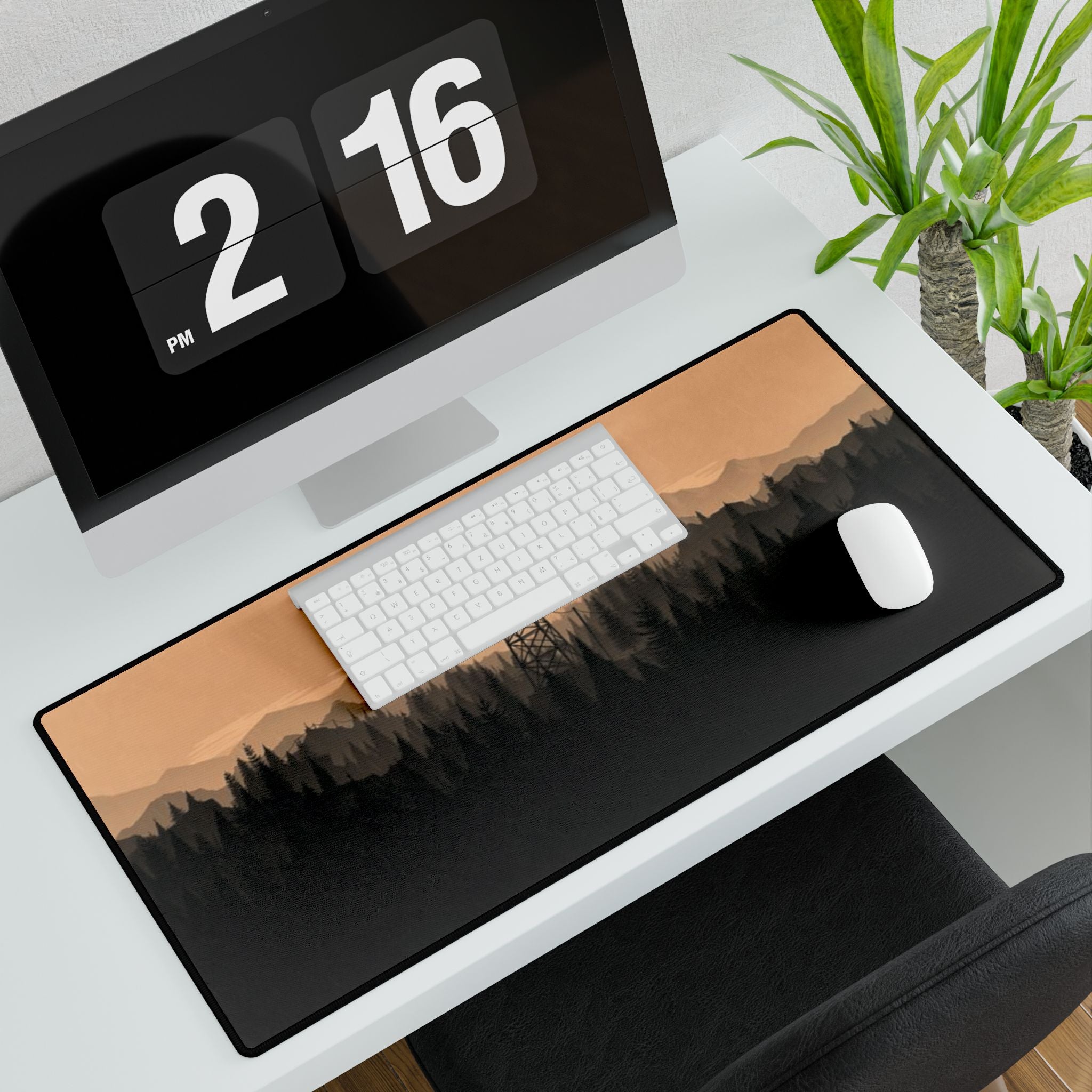 Forest Fire Watch Desk Mat — Mountain Silhouette Desk Pad Personalized Gifts