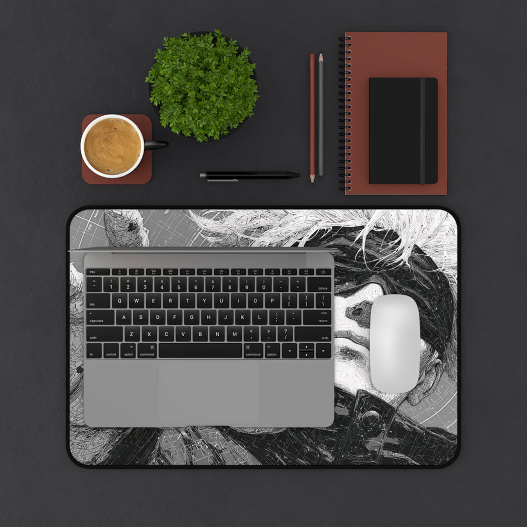 Gojo Satoru Manga Desk Mat, JJK Blindfolded Anime Hero Mousepad, Monochrome Gaming Mouse Pad, Dark Aesthetic XL Desk Pad, Gamer Gift
