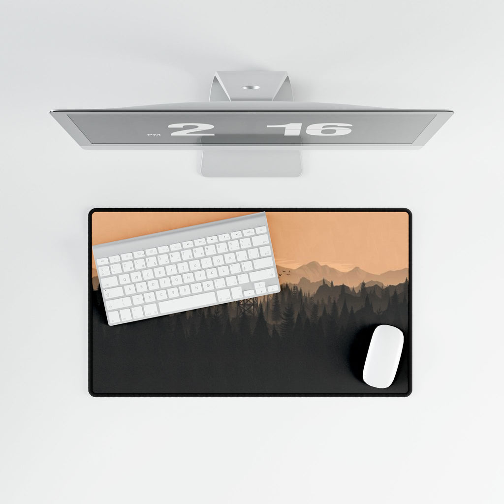Forest Fire Watch Desk Mat — Mountain Silhouette Desk Pad Personalized Gifts