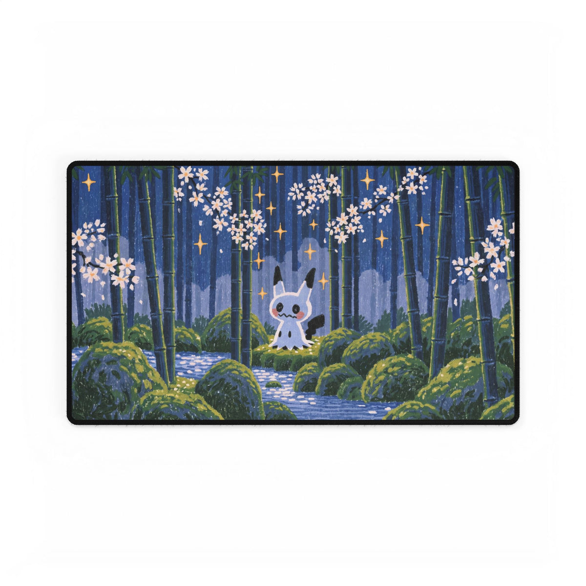 Forest Fox Woodland Scene Desk Mat | Cherry Blossoms Night Bamboo