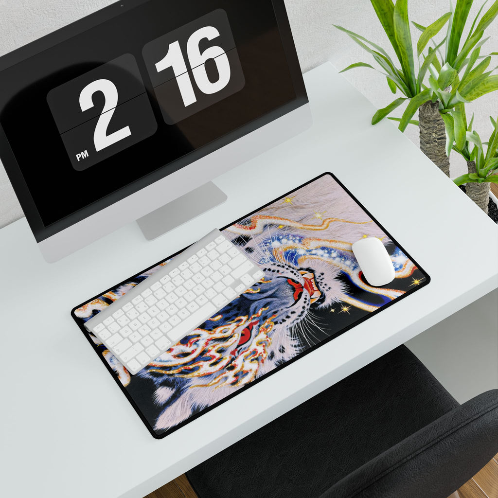 Flaming Tiger Head Desk Mat | Large Gaming Mousepad