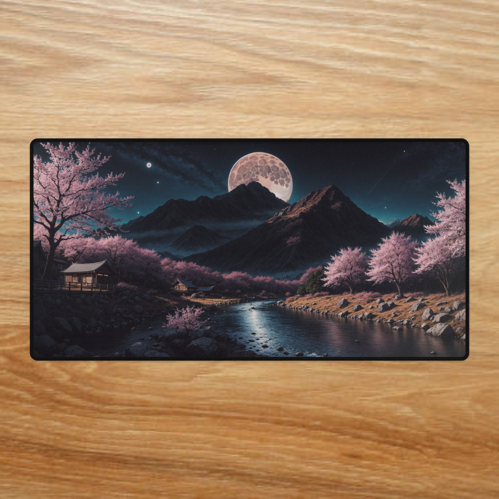 Moonlit Cherry Blossom Valley Desk Mat | Non-Slip Anime Gaming Mouse Pad