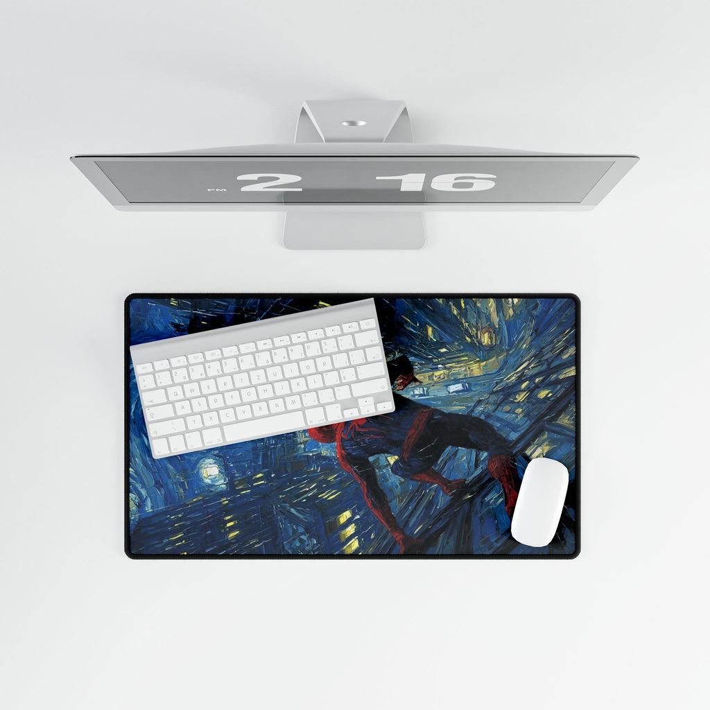 Starry City Night Spider-Hero Desk Mat | XL Superhero Gaming Mousepad