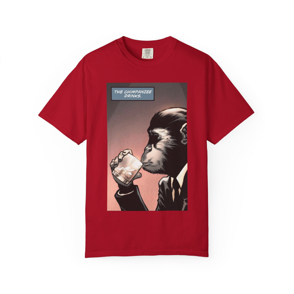 Chimpanzee Drinking Whiskey T-Shirt | Retro Comic Ape Illustration