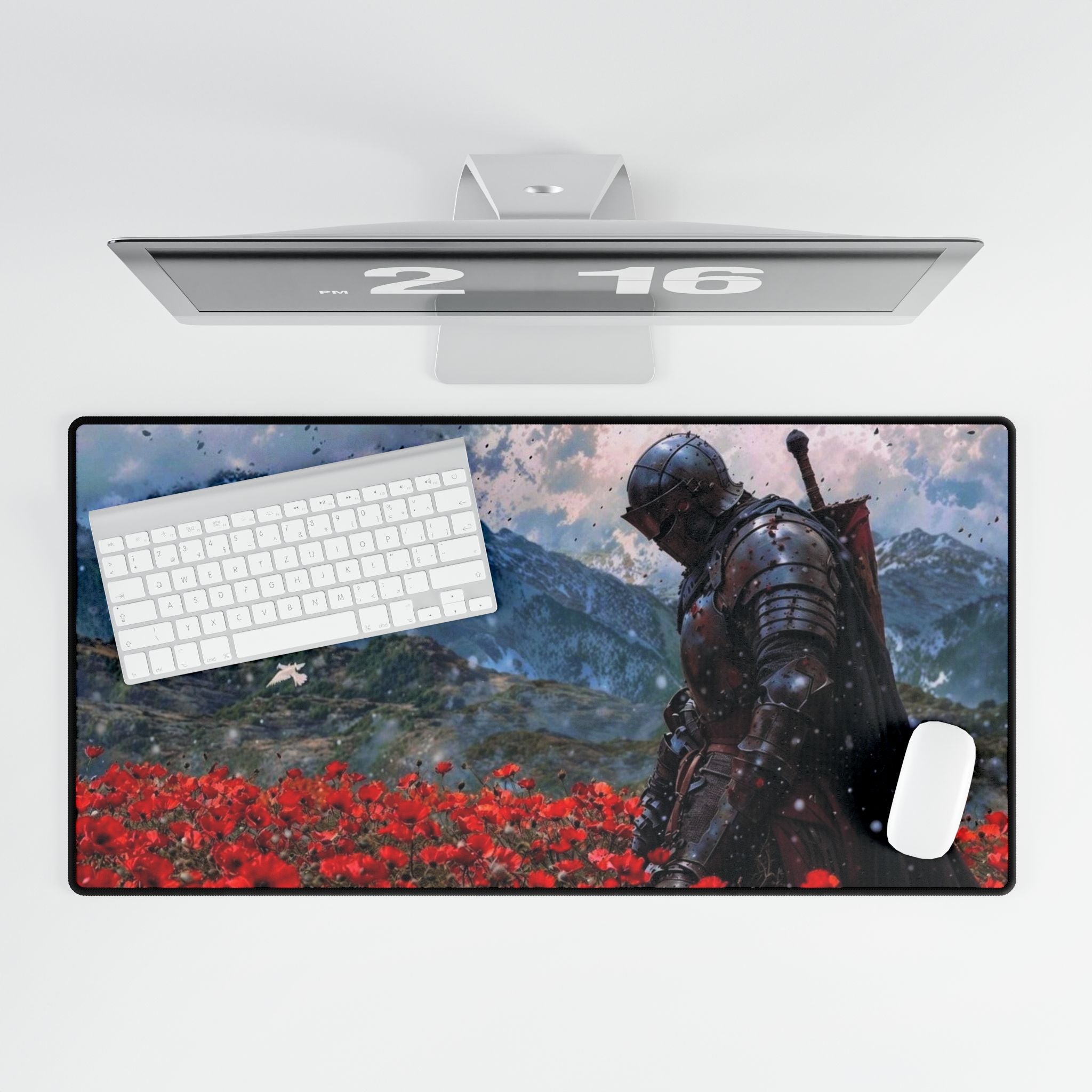 Knight in Poppy Field Desk Mat | Medieval Armor Landscape Gaming Mousepad