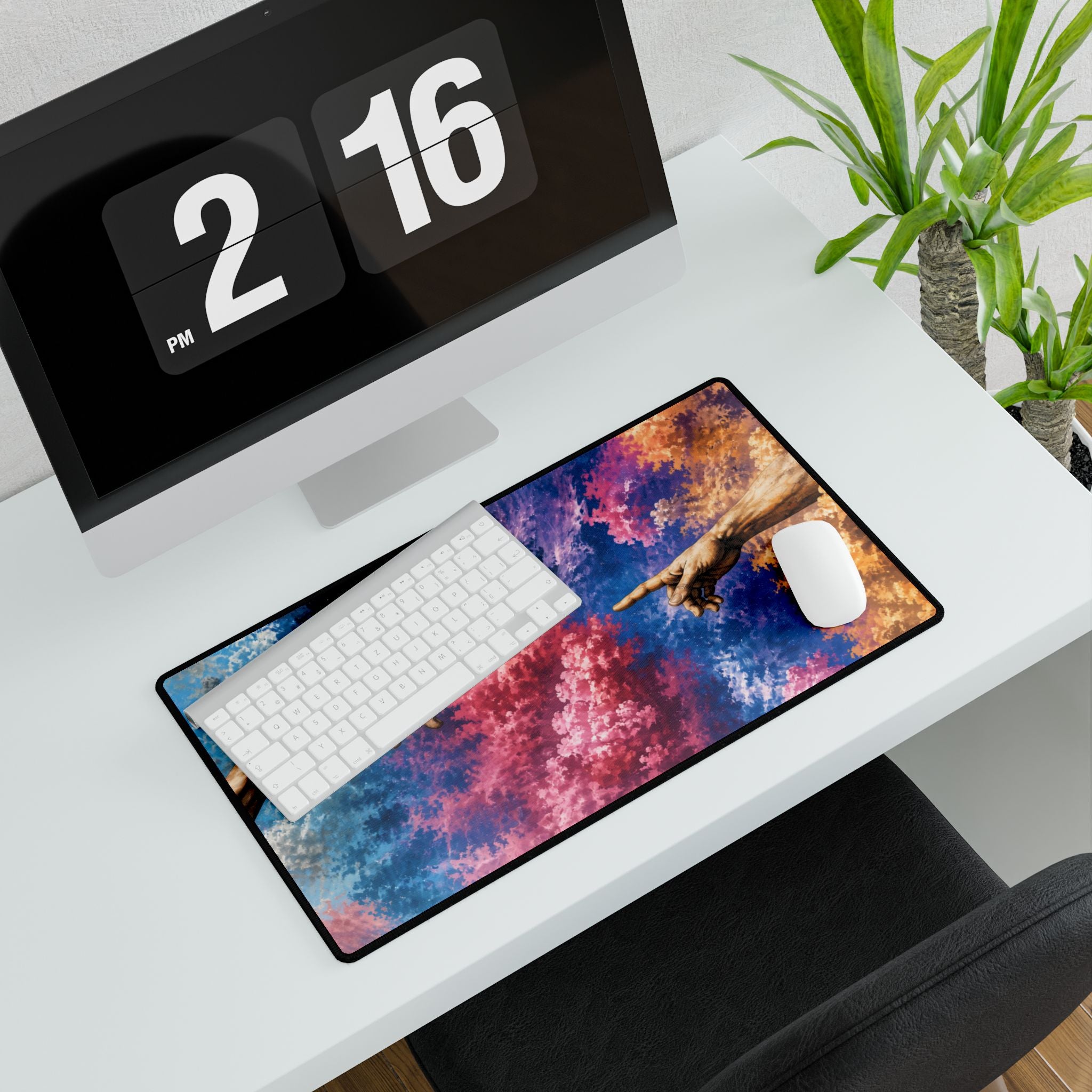 Cosmic Creation Desk Mat — Colorful Michelangelo-Style Gaming & Office Mouse Pad