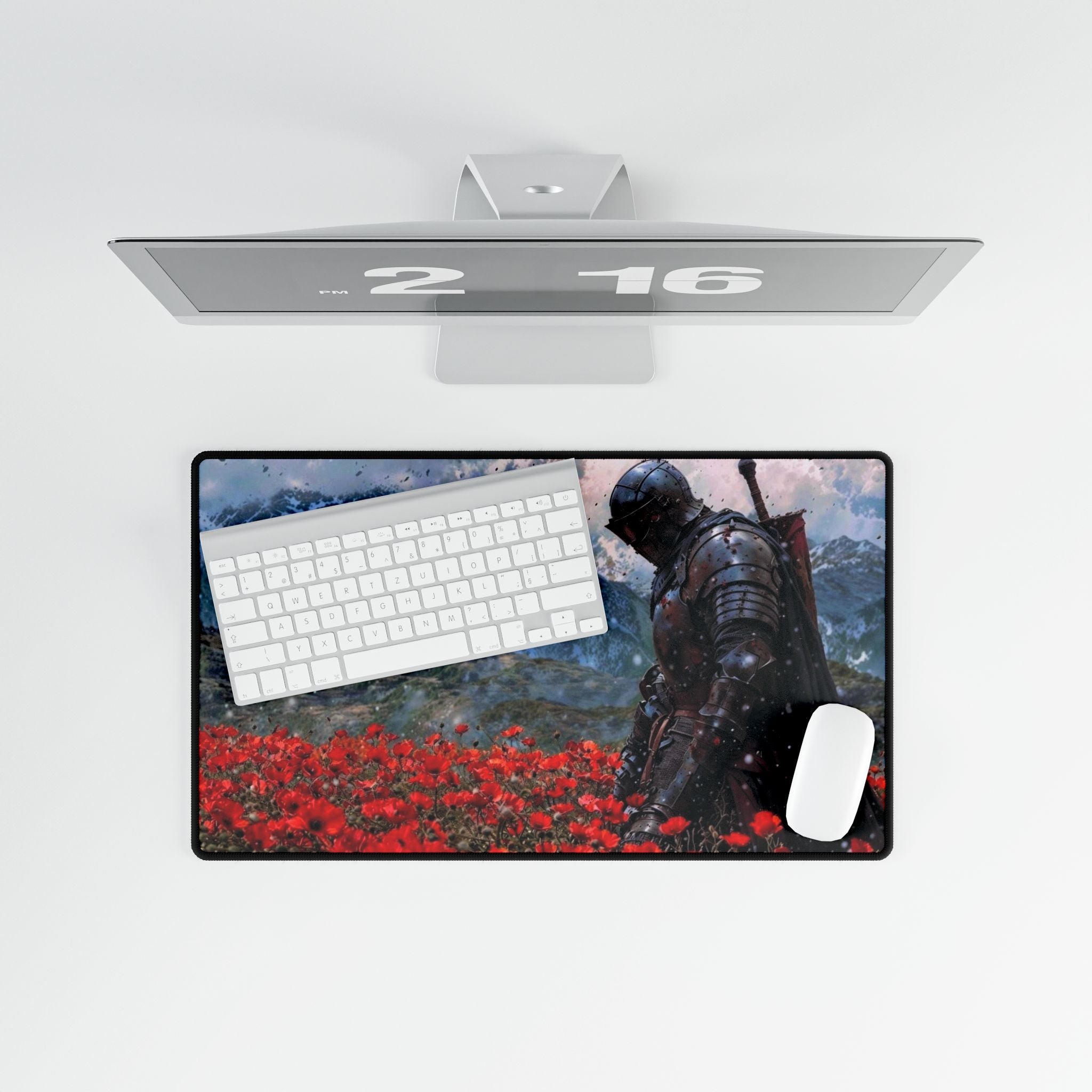 Knight in Poppy Field Desk Mat | Medieval Armor Landscape Gaming Mousepad