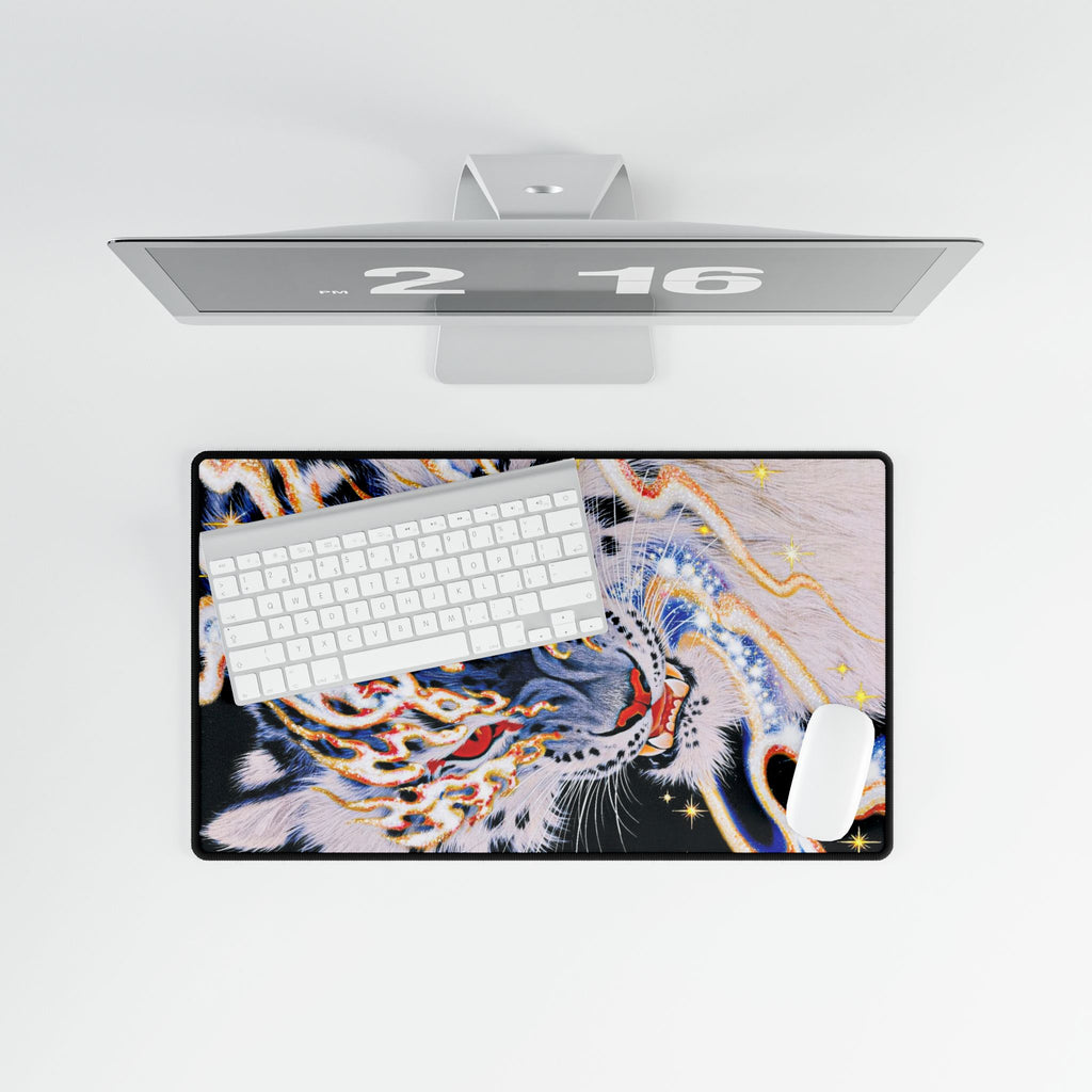 Flaming Tiger Head Desk Mat | Large Gaming Mousepad