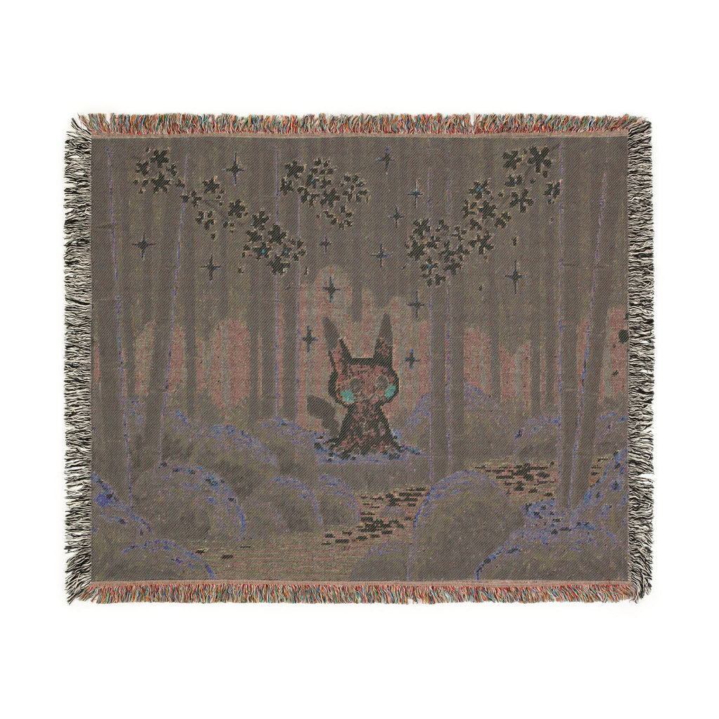 Pixel Forest Bunny Woven Blanket | Starry Night Woodland Throw