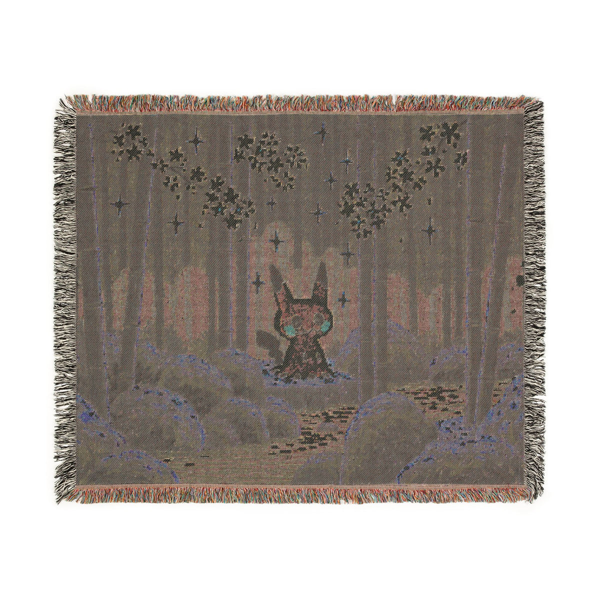 Pixel Forest Bunny Woven Blanket | Starry Night Woodland Throw