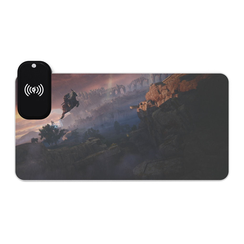 Gaming Mouse Pad, Elden Ring Wireless Charging, Anime Artwork Desk Mat, RGB LED Light Strip, Non-Slip Base, Qi Compatible, Custom Design,