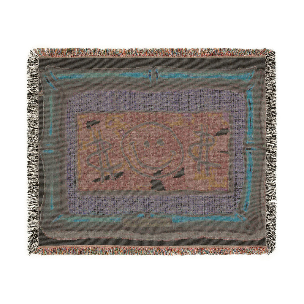 Smiley Dollar Frame Woven Blanket | Money Motif Throw, Decorative Tapestry