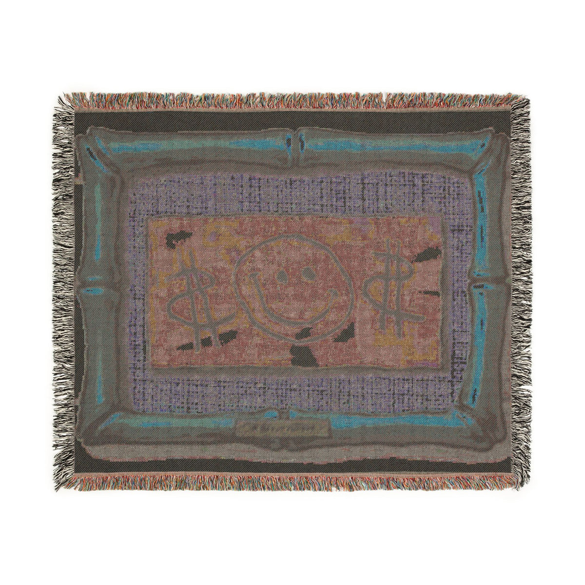 Smiley Dollar Frame Woven Blanket | Money Motif Throw, Decorative Tapestry