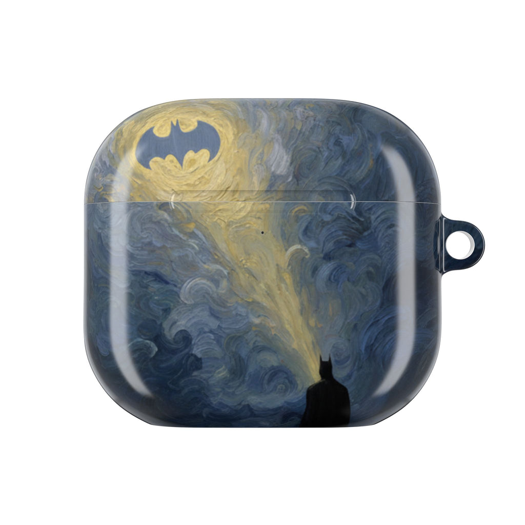 Bat Signal Starry Night AirPods Case, Dark Hero Earbud Cover, Gothic Superhero Inspired AirPod Pro Case, Glossy Full Wrap Gift