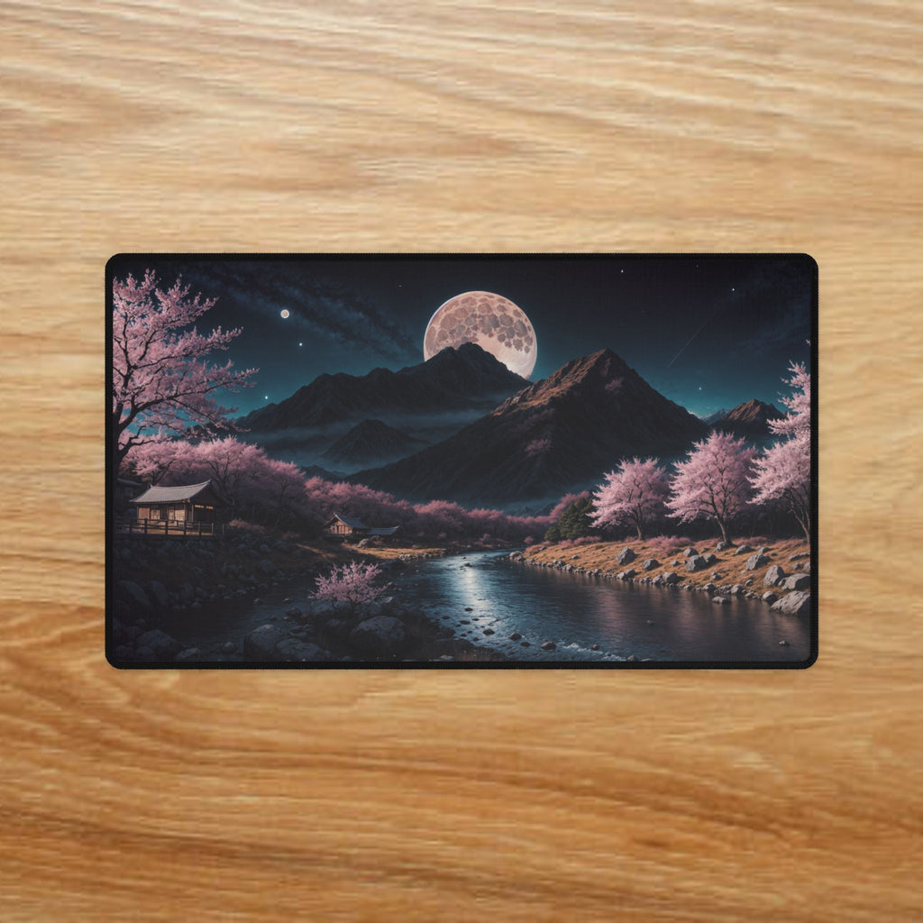 Moonlit Cherry Blossom Valley Desk Mat | Non-Slip Anime Gaming Mouse Pad