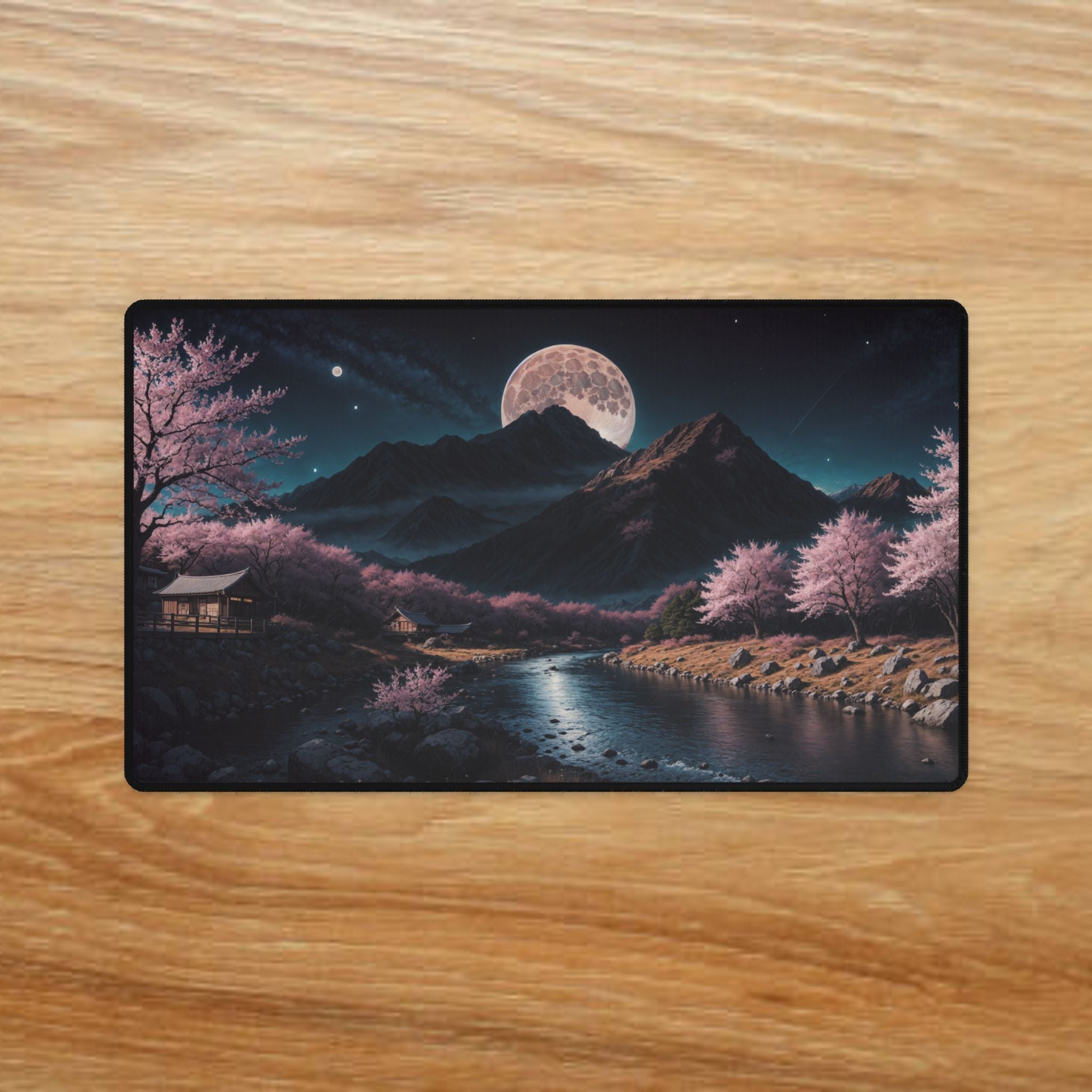 Moonlit Cherry Blossom Valley Desk Mat | Non-Slip Anime Gaming Mouse Pad