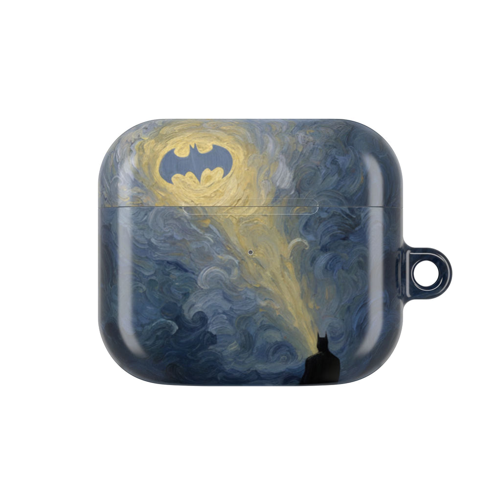 Bat Signal Starry Night AirPods Case, Dark Hero Earbud Cover, Gothic Superhero Inspired AirPod Pro Case, Glossy Full Wrap Gift