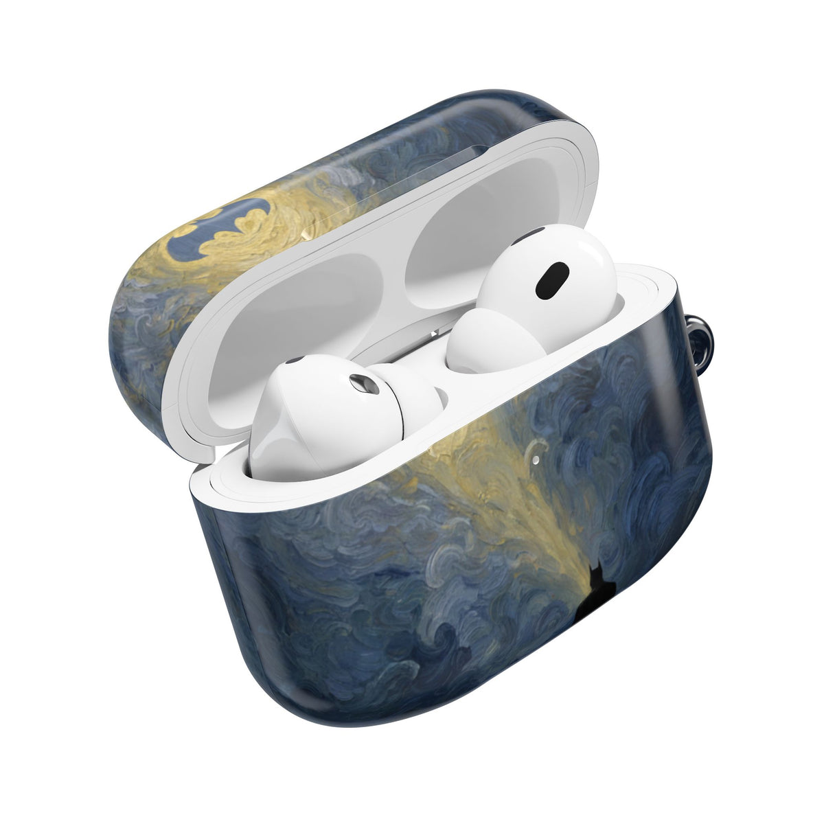 Bat Signal Starry Night AirPods Case, Dark Hero Earbud Cover, Gothic Superhero Inspired AirPod Pro Case, Glossy Full Wrap Gift