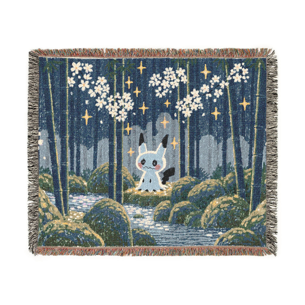 Pixel Forest Bunny Woven Blanket | Starry Night Woodland Throw