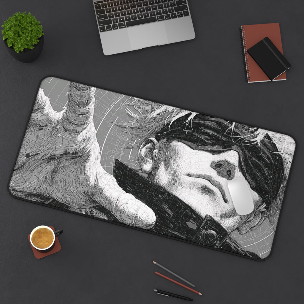 Gojo Satoru Manga Desk Mat, JJK Blindfolded Anime Hero Mousepad, Monochrome Gaming Mouse Pad, Dark Aesthetic XL Desk Pad, Gamer Gift