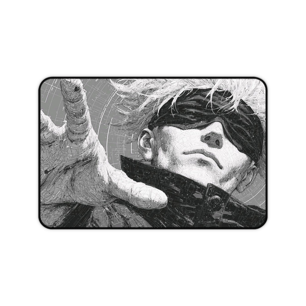Gojo Satoru Manga Desk Mat, JJK Blindfolded Anime Hero Mousepad, Monochrome Gaming Mouse Pad, Dark Aesthetic XL Desk Pad, Gamer Gift