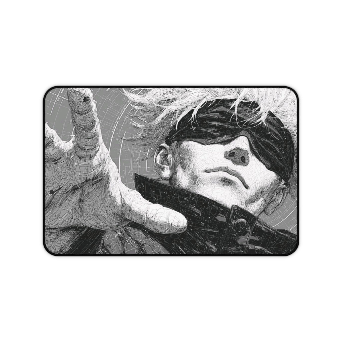 Gojo Satoru Manga Desk Mat, JJK Blindfolded Anime Hero Mousepad, Monochrome Gaming Mouse Pad, Dark Aesthetic XL Desk Pad, Gamer Gift