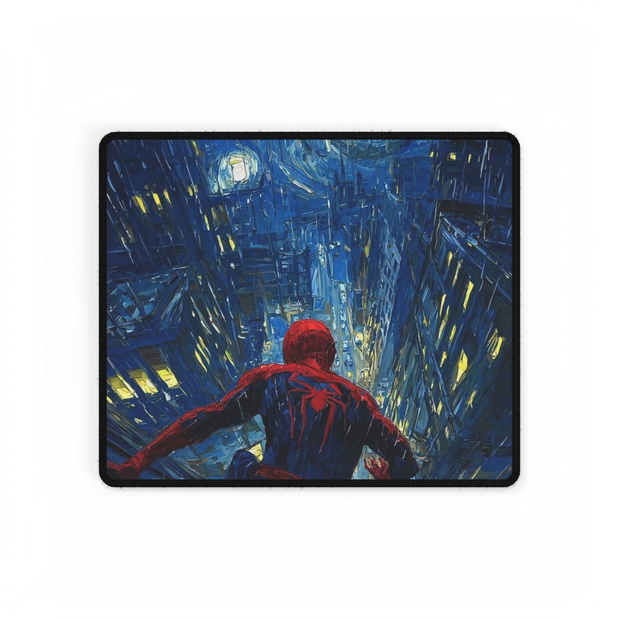 Starry City Night Spider-Hero Desk Mat | XL Superhero Gaming Mousepad