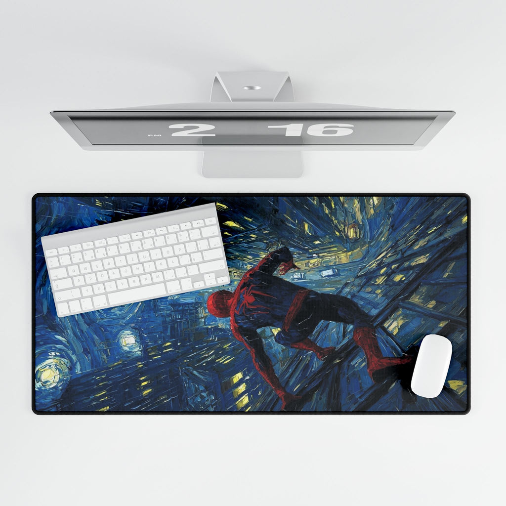 Starry City Night Spider-Hero Desk Mat | XL Superhero Gaming Mousepad