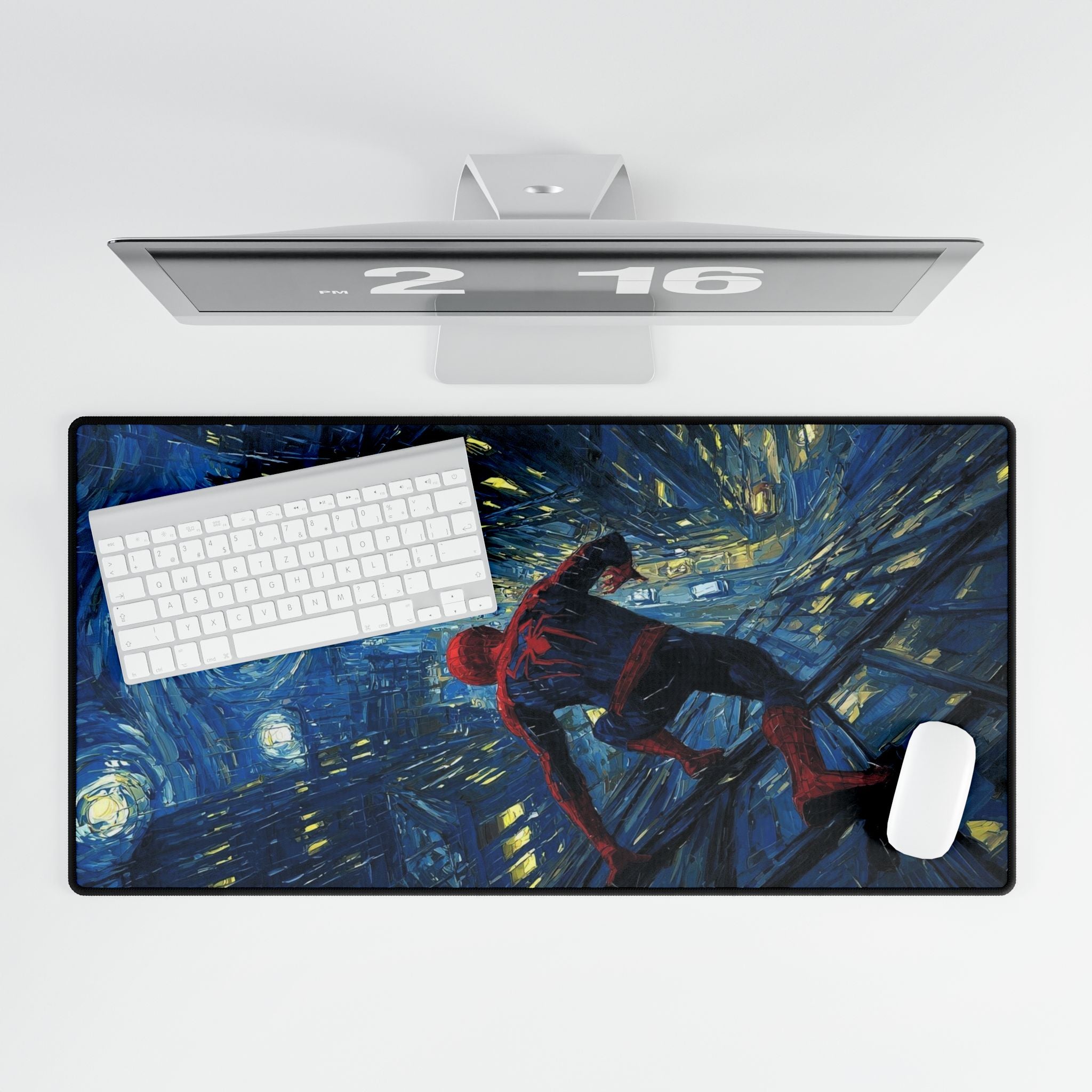 Starry City Night Spider-Hero Desk Mat | XL Superhero Gaming Mousepad