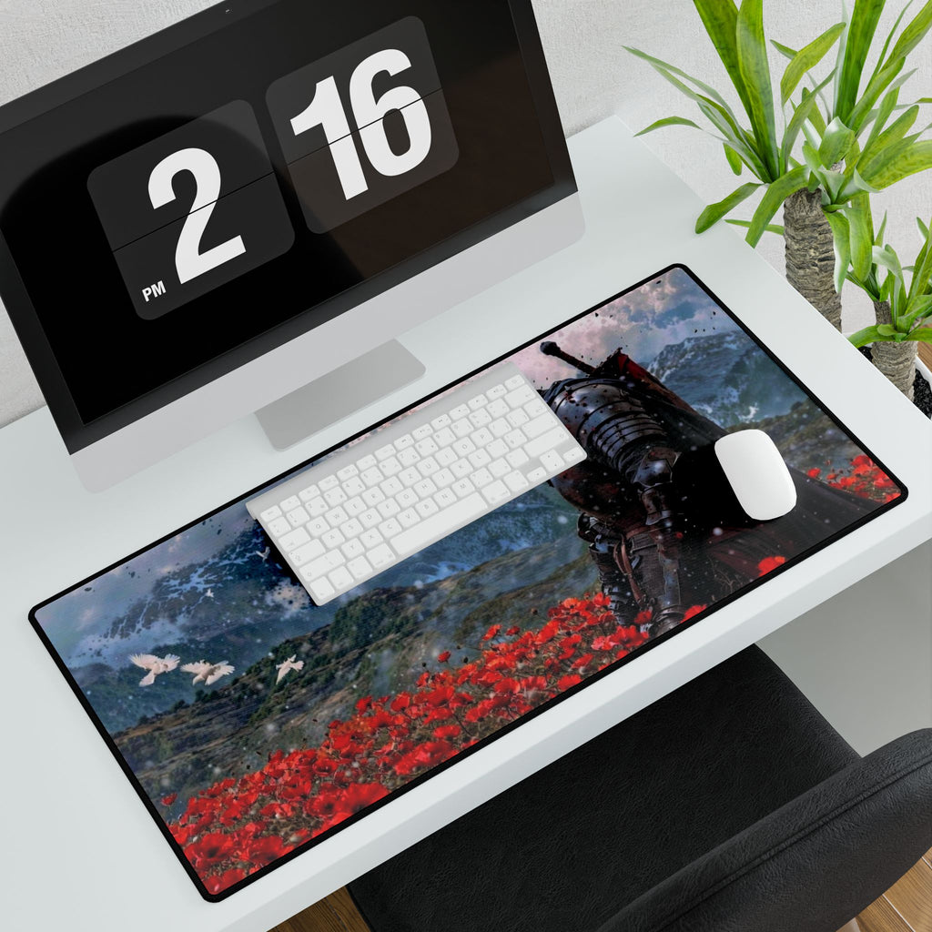 Knight in Poppy Field Desk Mat | Medieval Armor Landscape Gaming Mousepad