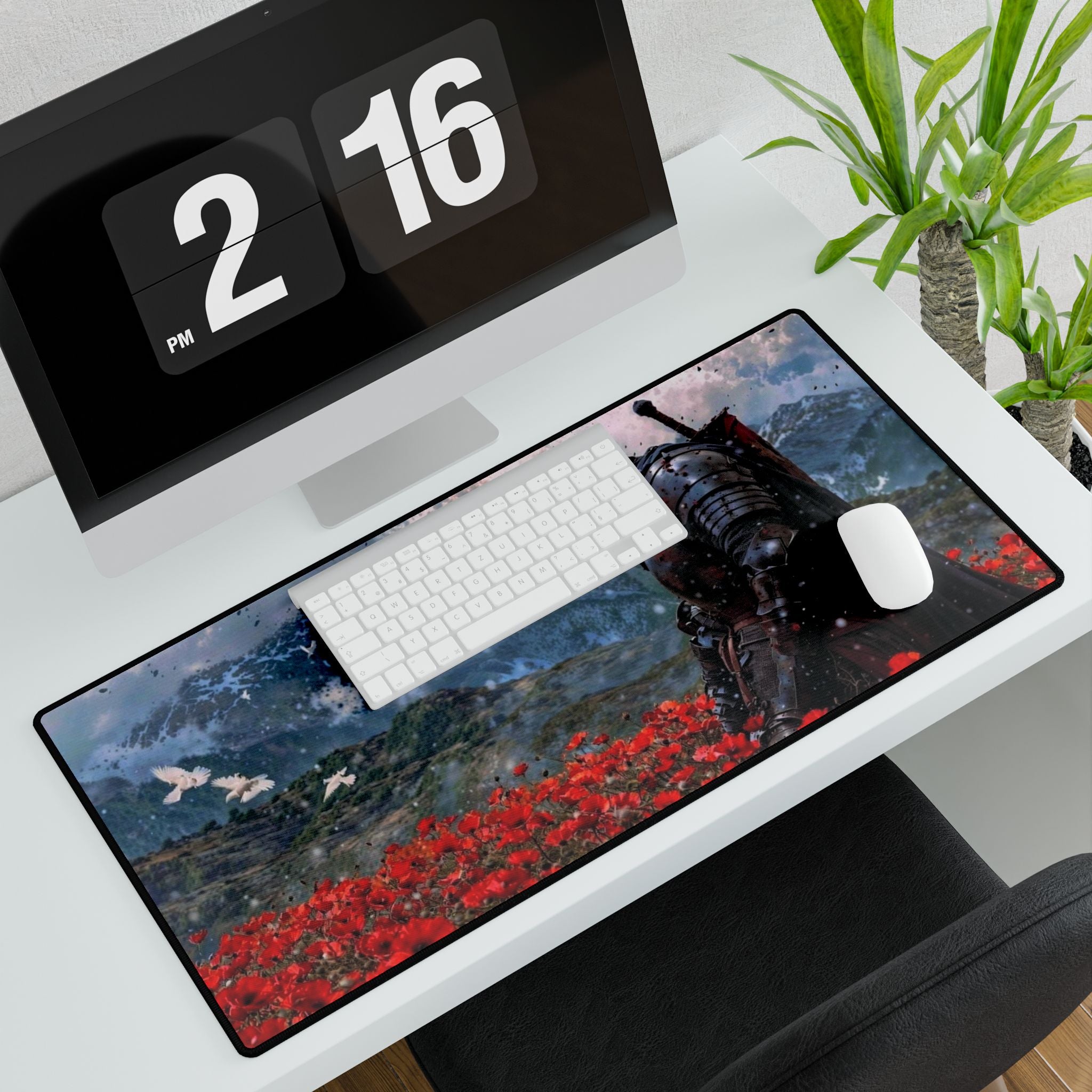 Knight in Poppy Field Desk Mat | Medieval Armor Landscape Gaming Mousepad