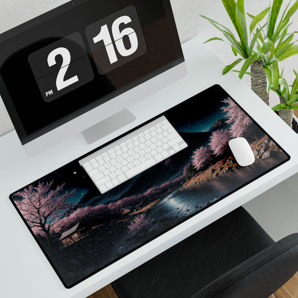 Moonlit Cherry Blossom Valley Desk Mat | Non-Slip Anime Gaming Mouse Pad