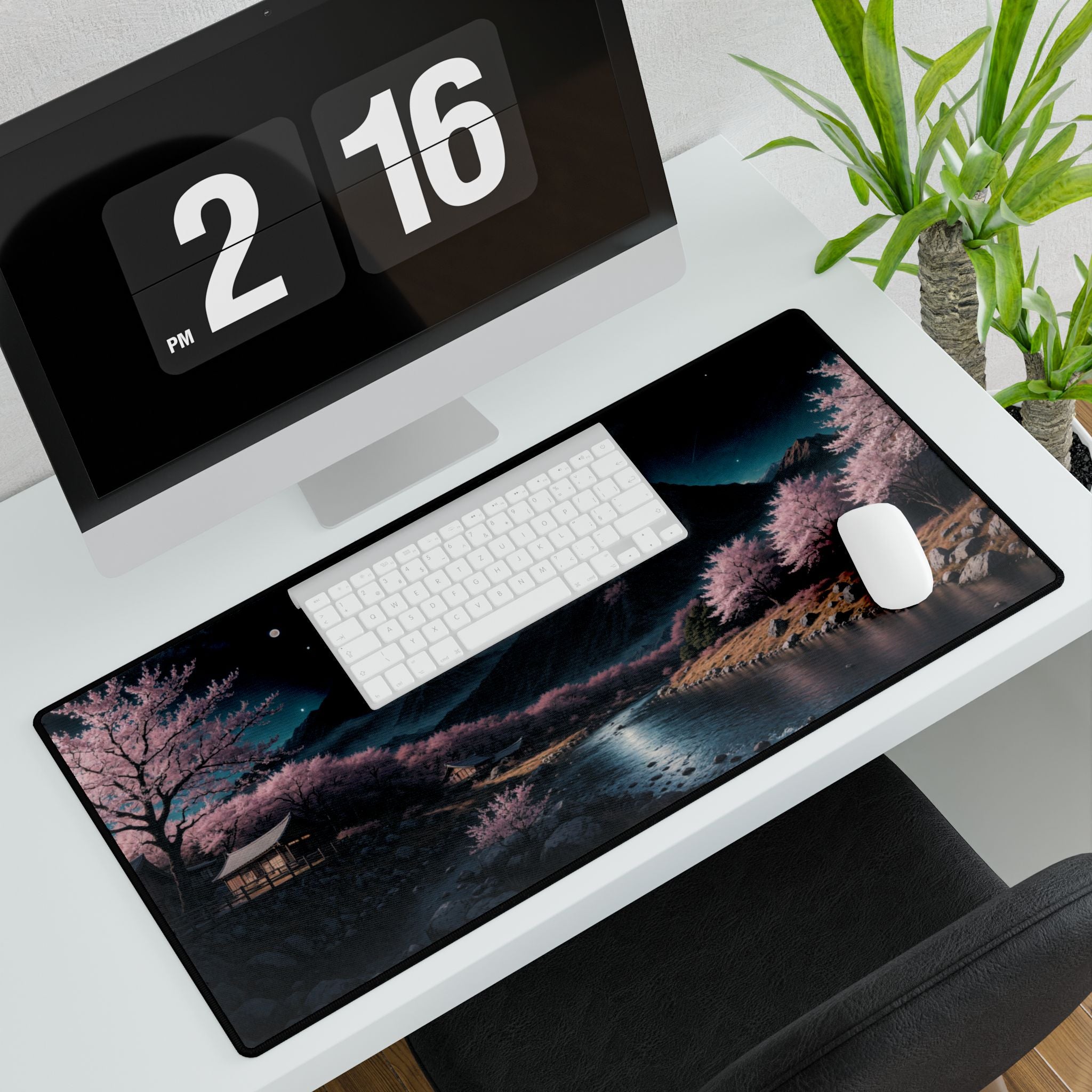 Moonlit Cherry Blossom Valley Desk Mat | Non-Slip Anime Gaming Mouse Pad
