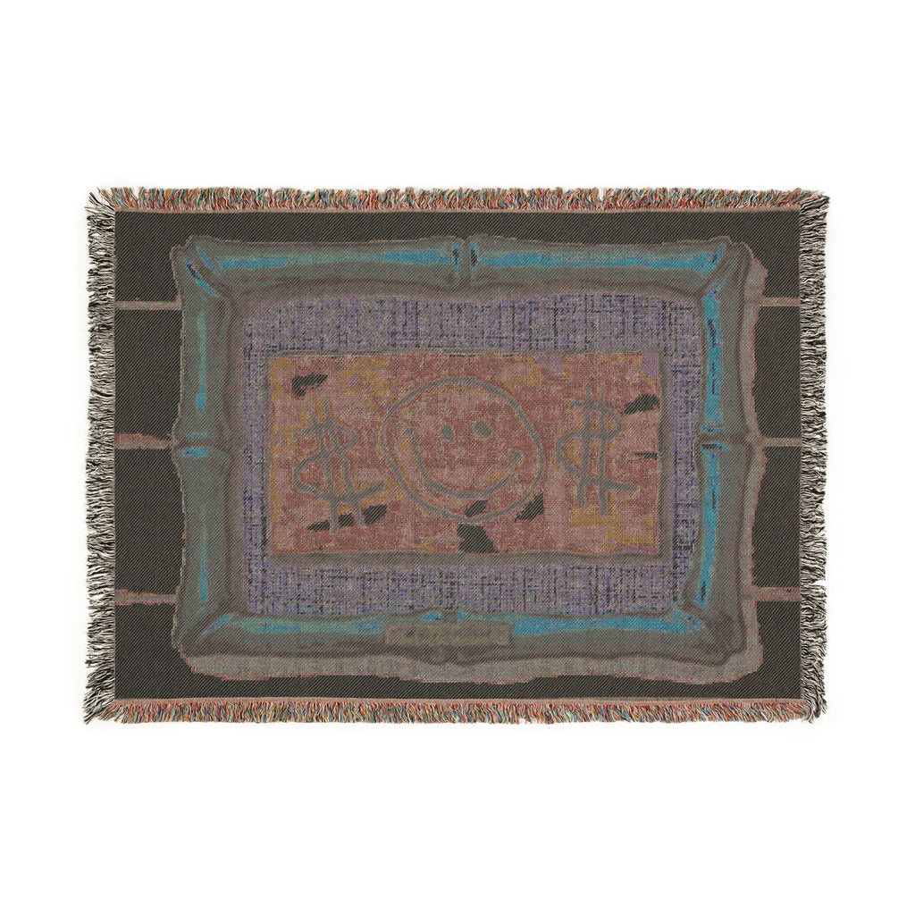 Smiley Dollar Frame Woven Blanket | Money Motif Throw, Decorative Tapestry