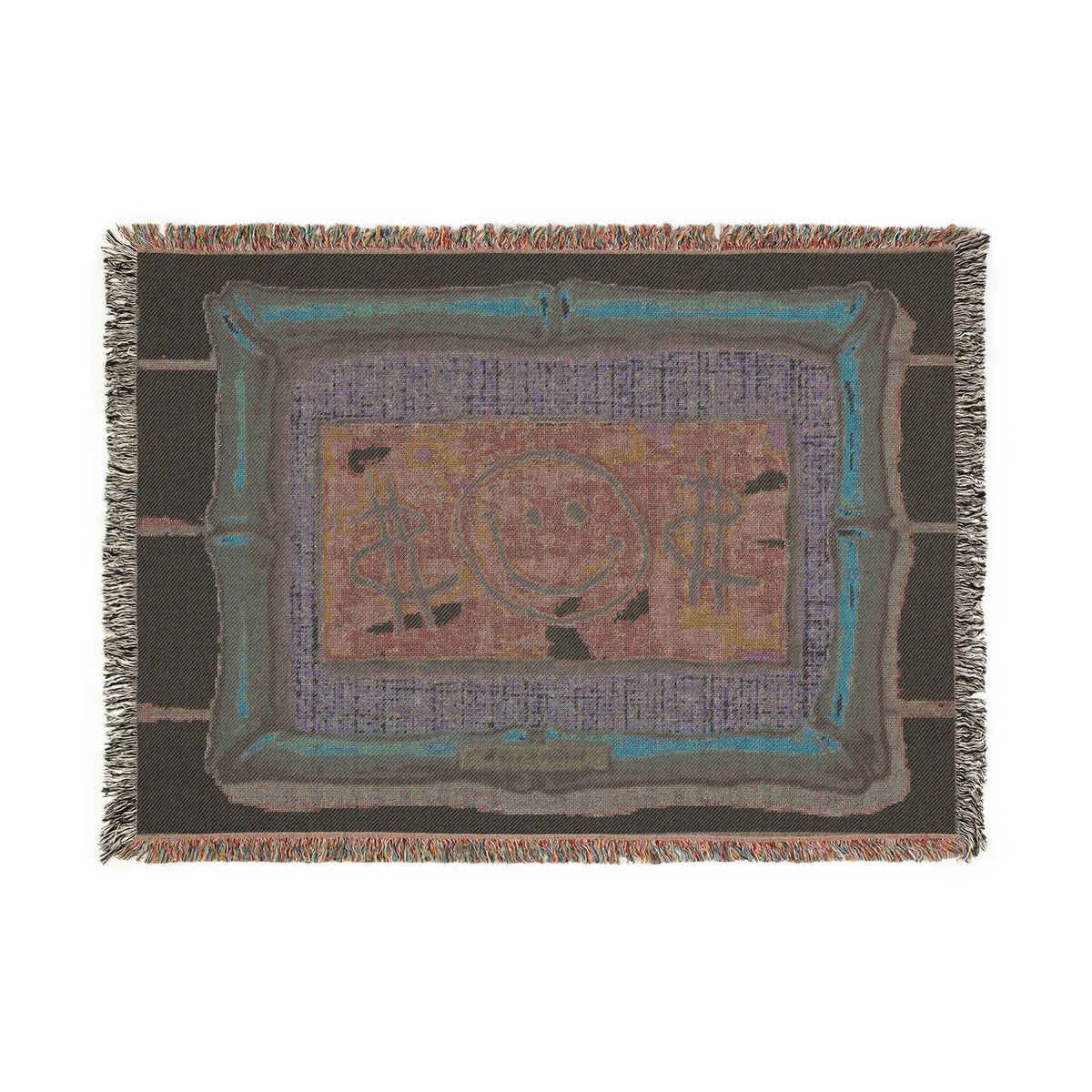 Smiley Dollar Frame Woven Blanket | Money Motif Throw, Decorative Tapestry