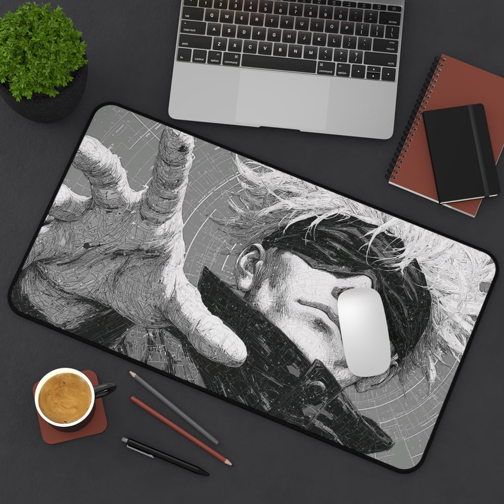 Gojo Satoru Manga Desk Mat, JJK Blindfolded Anime Hero Mousepad, Monochrome Gaming Mouse Pad, Dark Aesthetic XL Desk Pad, Gamer Gift