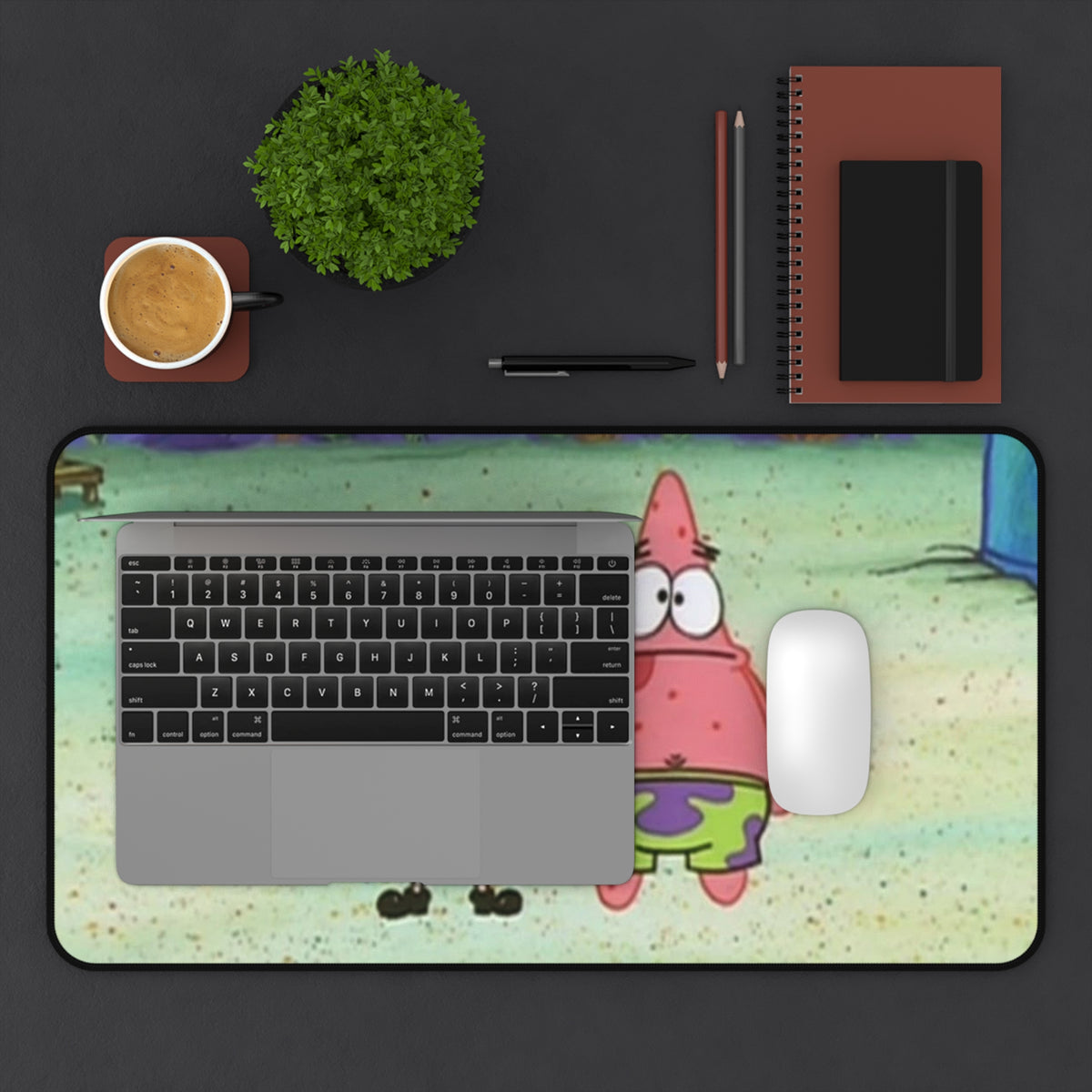 Peeking Sponge Cartoon Desk Mat | Cute Cartoon Desk Pad, Blue Window Illustration
