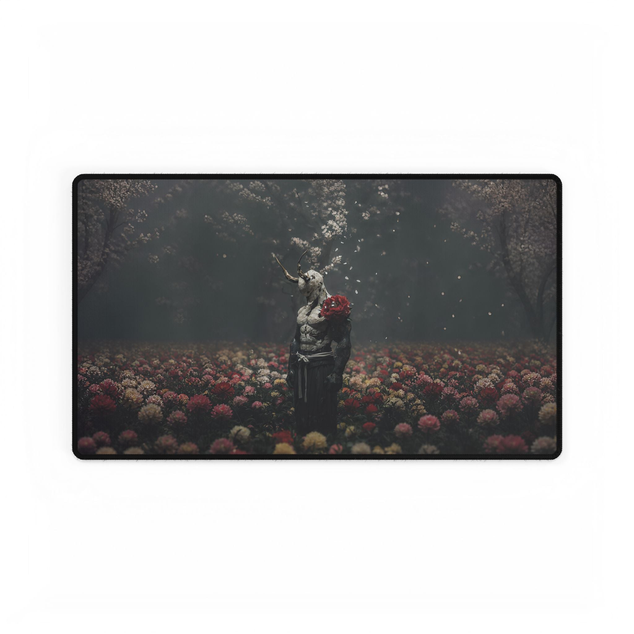 Mahoraga Gothic Garden Desk Mat — Surreal Floral Nightscape Mouse Pad