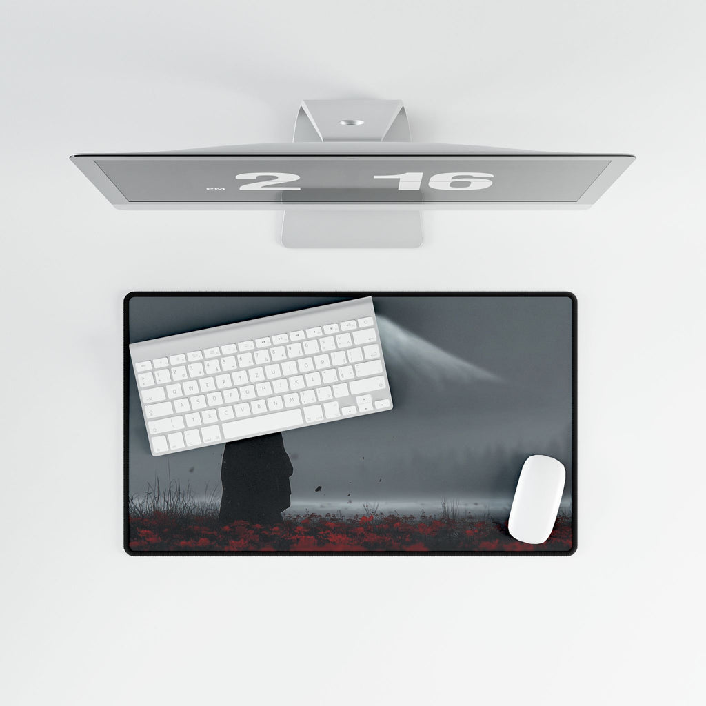 Samurai Silhouette Desk Mat | Mountain Mist Anime Landscape Mousepad