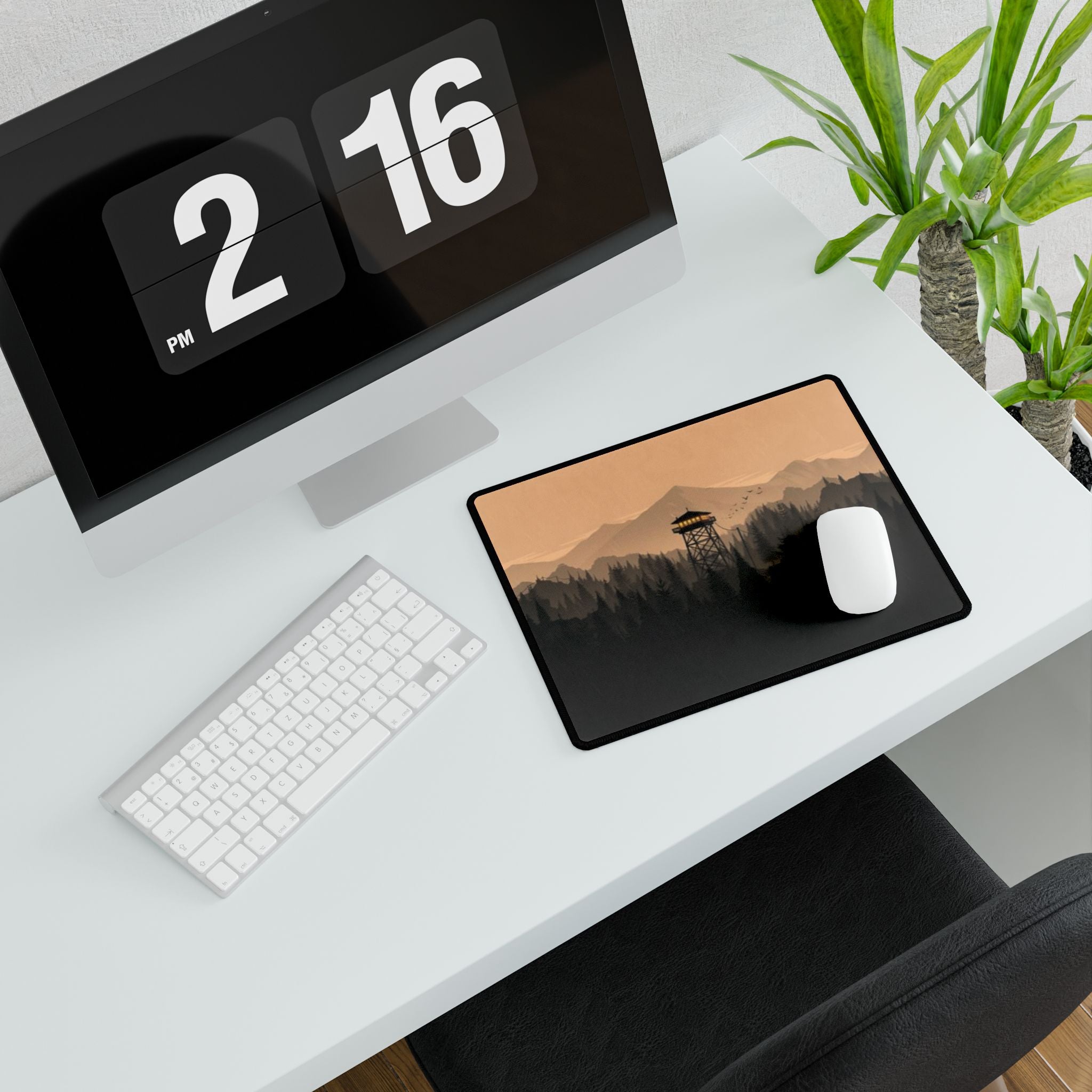 Forest Fire Watch Desk Mat — Mountain Silhouette Desk Pad Personalized Gifts