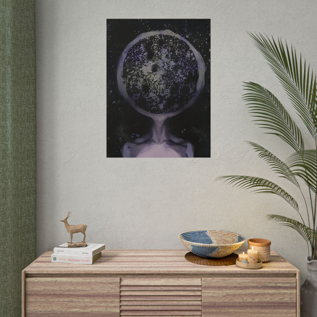 Disco Elysium Inland Empire Surreal Moon Head Rolled Poster | Cosmic Skeleton Wall Decor