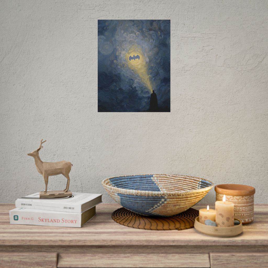 Bat Signal Starry Night Rolled Poster | Night Sky, Lighthouse Silhouette
